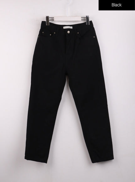 solid-cotton-straight-pants-oj429 / Black