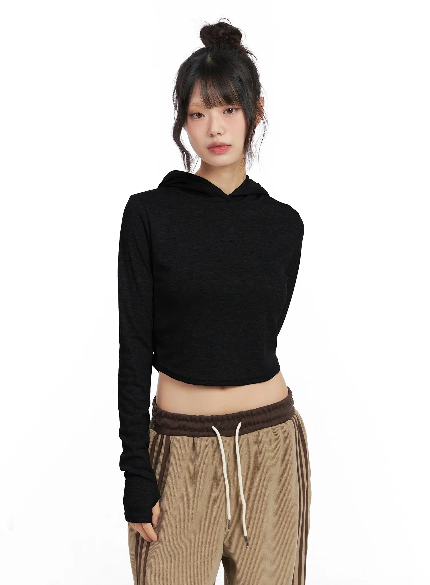 cozy-cropped-fleece-hoodie-cn521 / Black