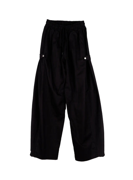 side-button-wide-leg-pants-cs517 / Black