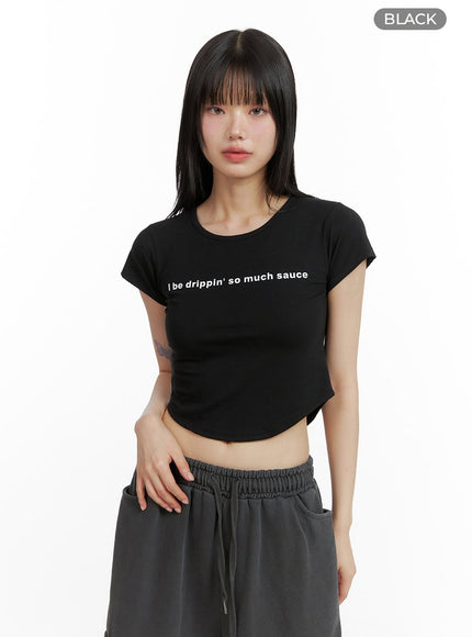 graphic-lettering-crop-tee-cl402 / Black