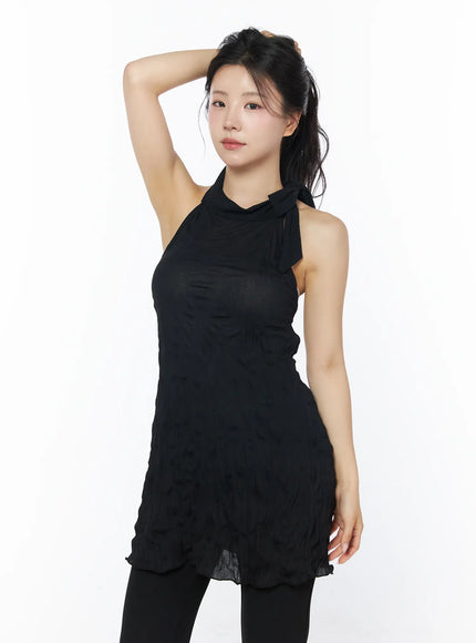 texture-neck-tie-blouse-cd805 / Black