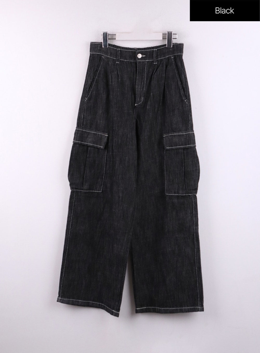denim-cargo-wide-leg-jeans-cf407 / Black