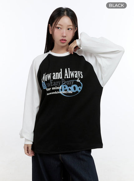 baggy-lettering-raglan-long-sleeve-cs406 / Black