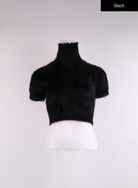 fuzzy-turtleneck-short-sleeve-sweater-cj429 / Black