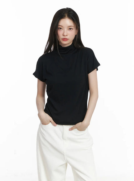 basic-mock-neck-short-sleeve-top-cj507 / Black