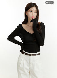 deep-u-neck-summer-sweater-ou428 / Black