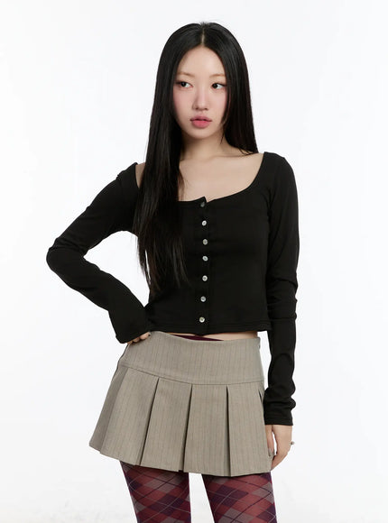 square-neck-button-up-crop-cardigan-cm511 / Black