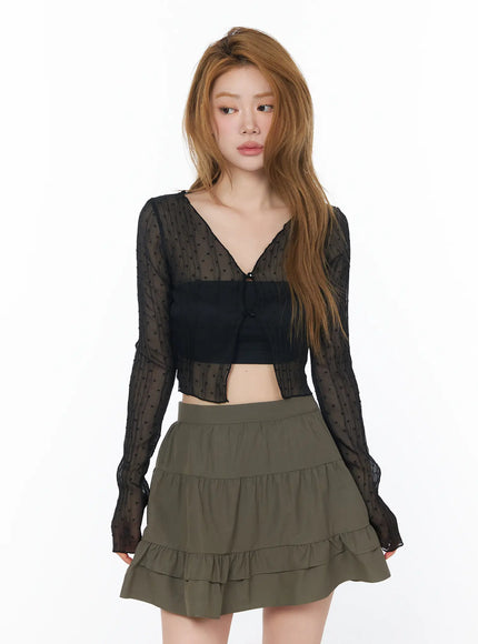 sheer-polka-dot-v-neck-cardigan-cy505 / Black