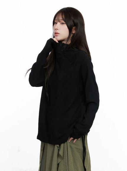 shirred-button-hoodie-co520 / Black
