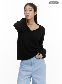 v-neck-sheer-sweater-oa429 / Black