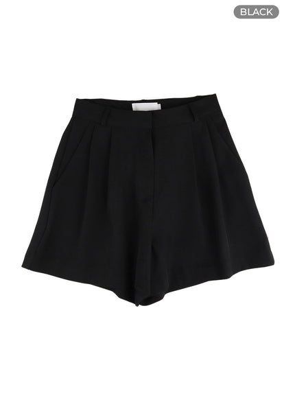 solid-wide-leg-shorts-om411 / Black