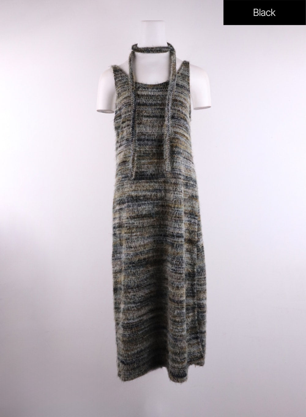u-neck-sleeveless-maxi-knit-dress-cf407 / Black