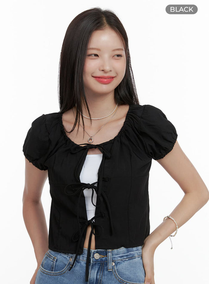 ribbon-strap-crop-blouse-ol411 / Black