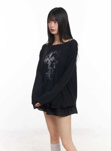 dreamy-semi-sheer-graphic-long-sleeve-cy514 / Black