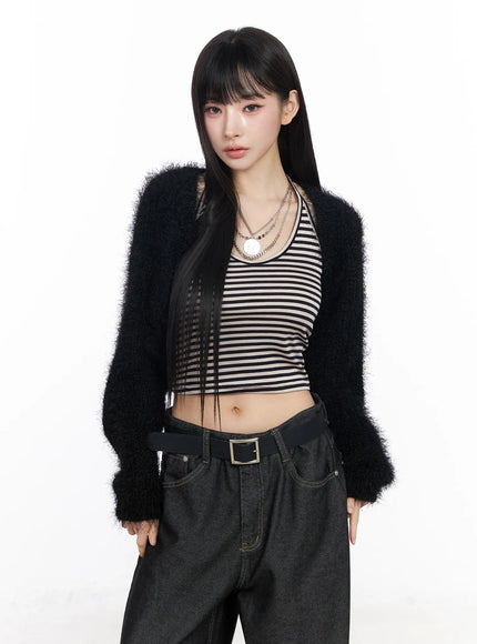 fluffy-bolero-crop-cardigan-cf519 / Black
