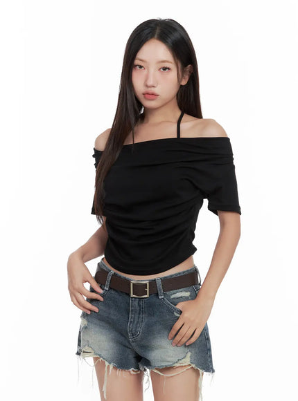 draped-off-shoulder-top-cl508 / Black