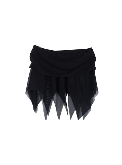 Sheer Frill Asymmetric Mini Skirt CL518