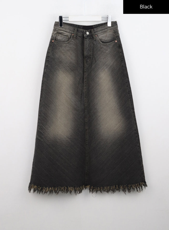 washed-denim-maxi-skirt-cn314 / Black