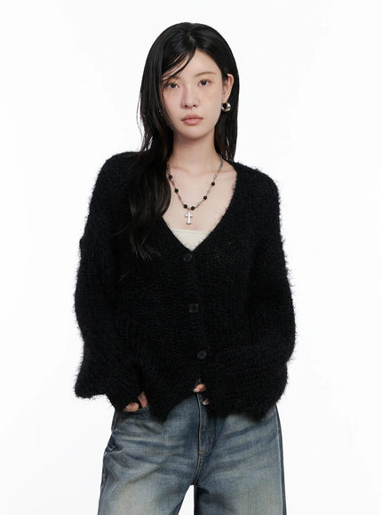 fuzzy-knit-cardigan-cs526 / Black