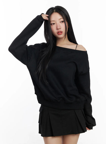 simple-off-shoulder-sweatshirt-cf503 / Black