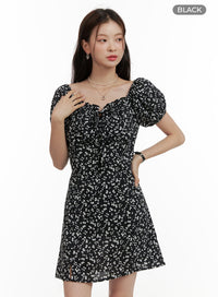 floral-flare-mini-dress-ou413 / Black