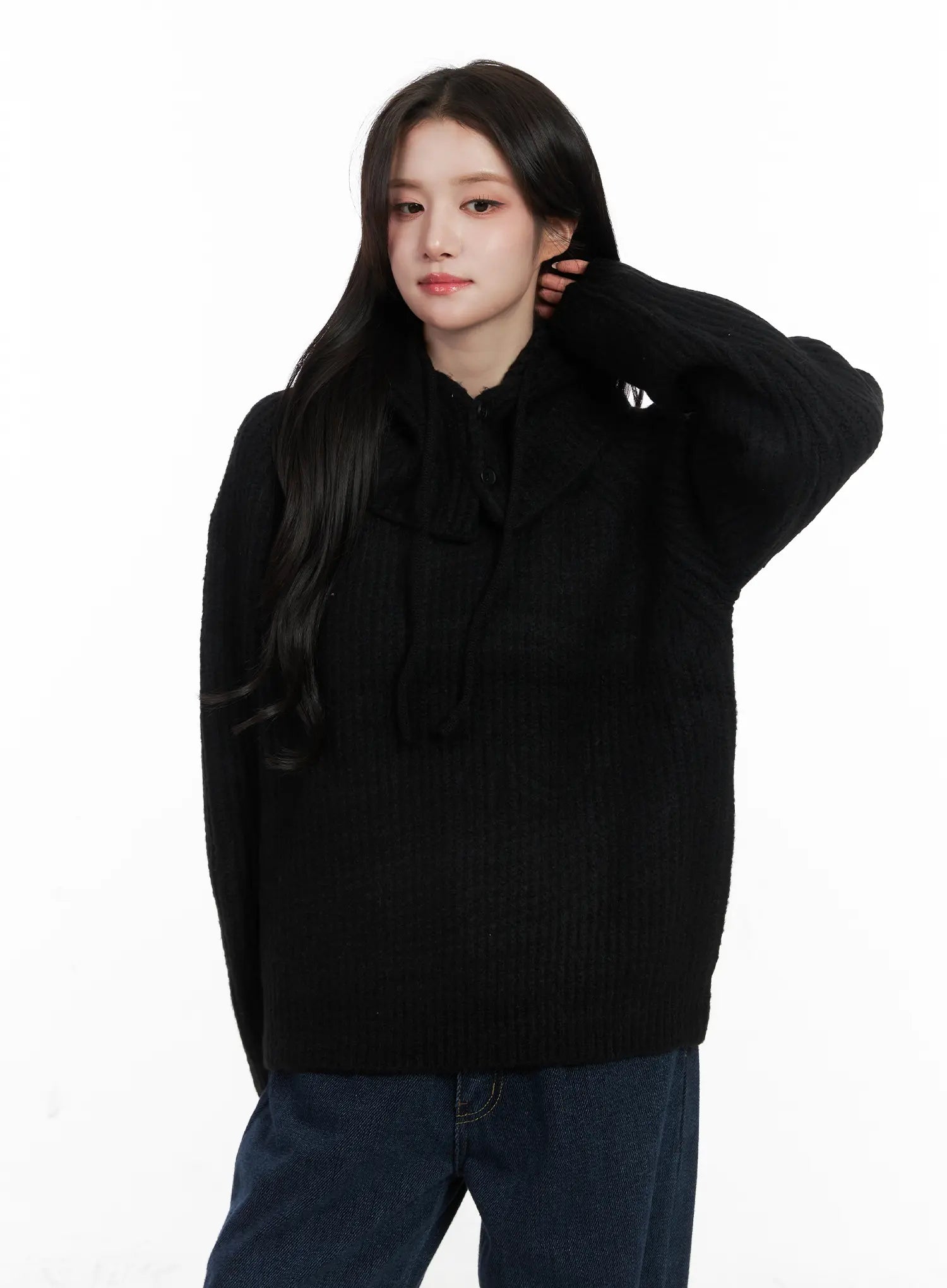 knit-balaclava-and-sweater-set-cn526 / Black