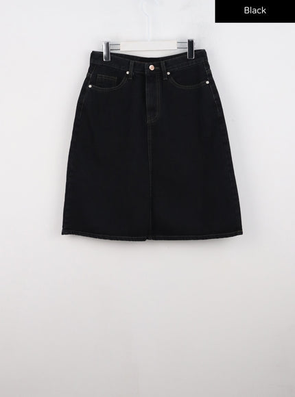 denim-midi-skirt-cn313 / Black