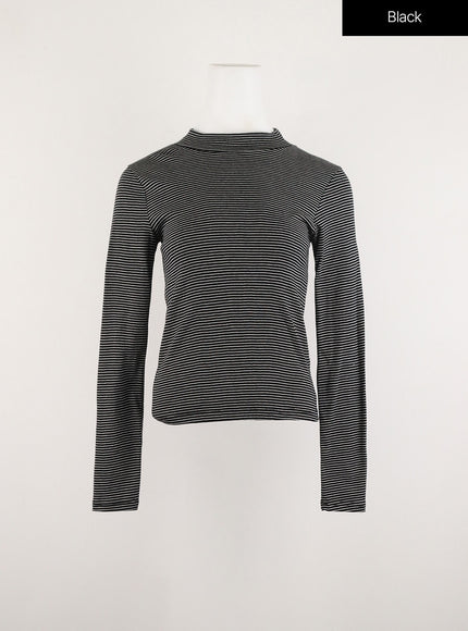 turtleneck-thin-striped-long-sleeve-od308 / Black