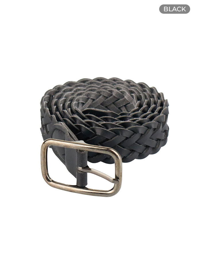 faux-leather-woven-belt-ou413 / Black