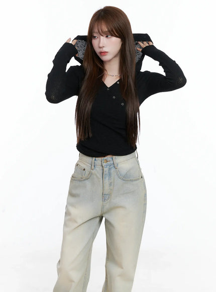 v-neck-wrap-buttoned-hoodie-cs501 / Black