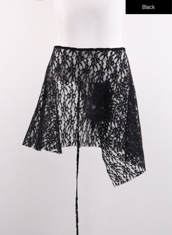 floral-lace-mini-wrap-skirt-cf401 / Black