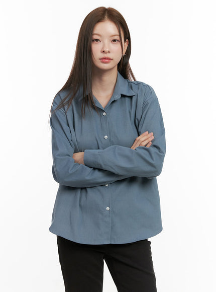 basic-cotton-button-up-top-od418 / Blue