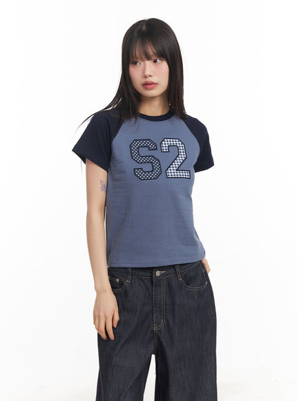 check-embroidered-crop-top-ca522 / Blue