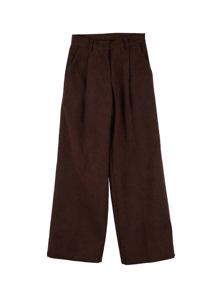 pintuck-corduroy-wide-leg-trousers-od412 / Brown