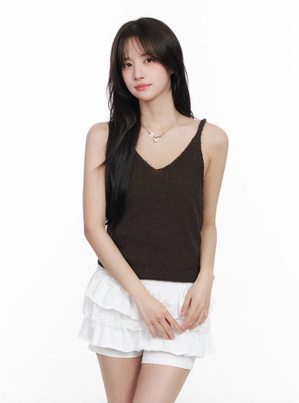 textured-v-neck-layering-cami-top-cm531 / Brown