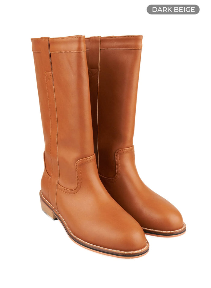 stitch-faux-leather-boots-ou411 / Dark beige
