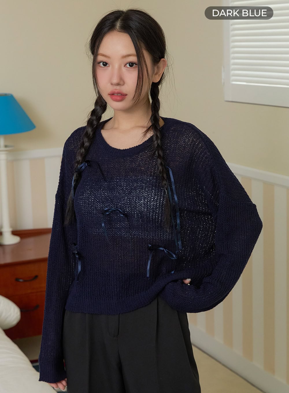 ribbon-mesh-sweater-oy427 / Dark blue