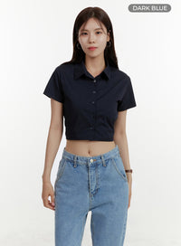 solid-collar-crop-shirt-oy409 / Dark blue