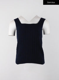 solid-texture-knitted-tank-top-oj405 / Dark blue