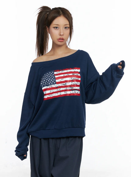 American Flag Off-Shoulder Sweatshirt CS504