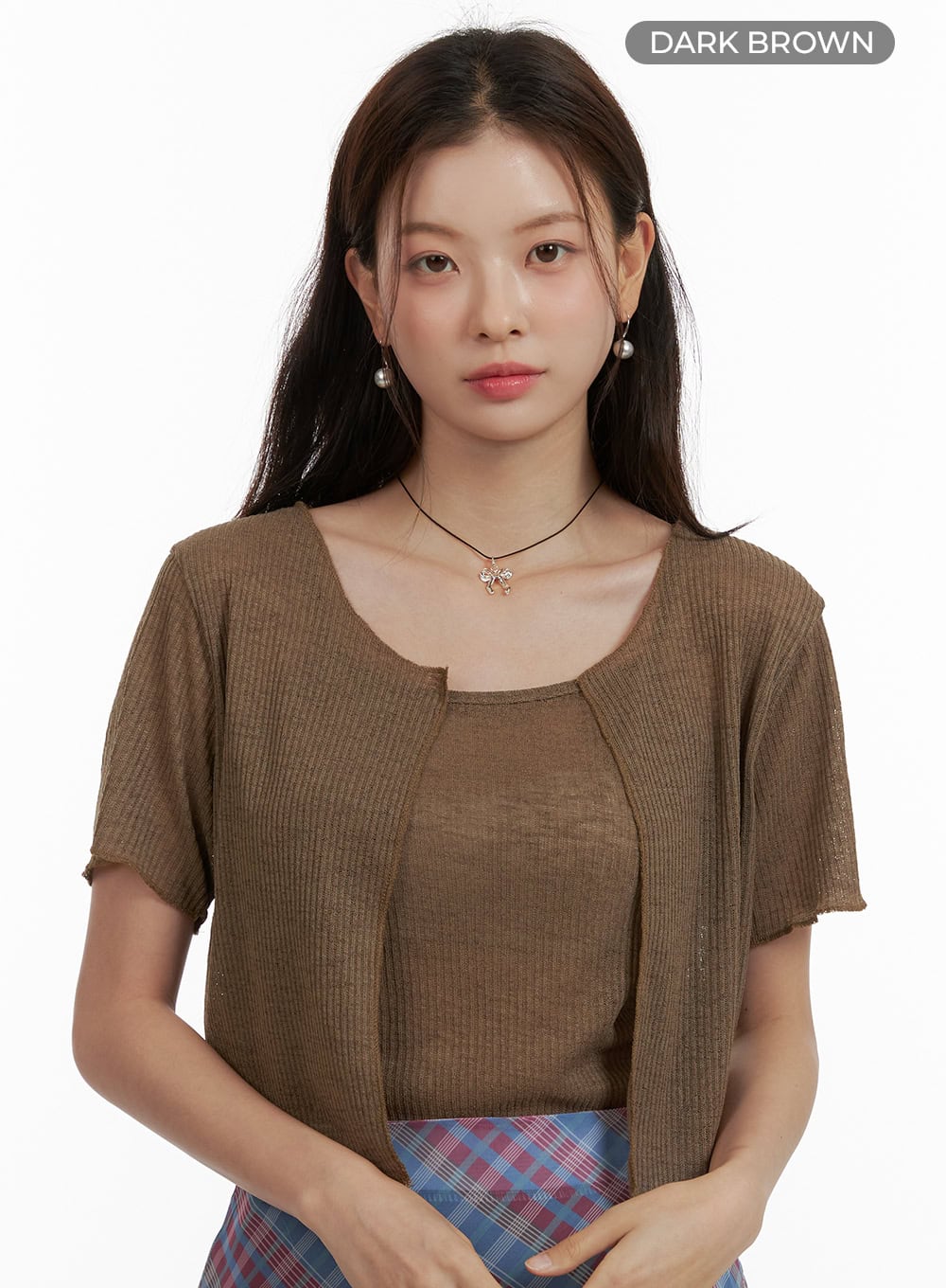 solid-summer-top-and-cardigan-ou413 / Dark brown