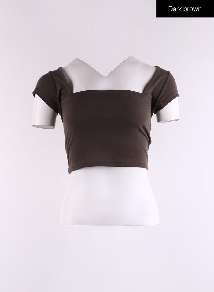 backless-short-sleeve-tee-cj425 / Dark brown