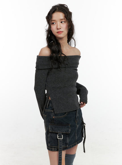 off-shoulder-slim-fit-top-on404 / Dark gray