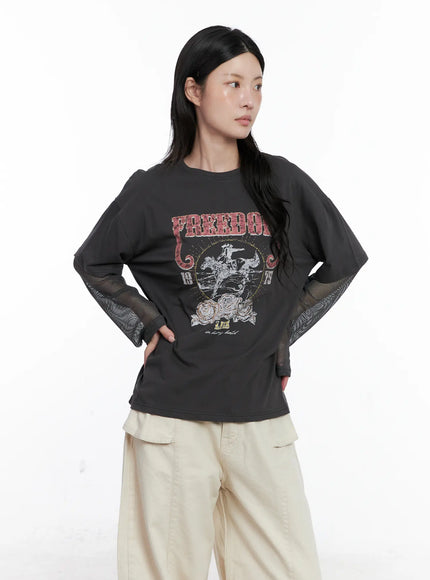 Vintage Graphic Layered Long Sleeve Top CS529