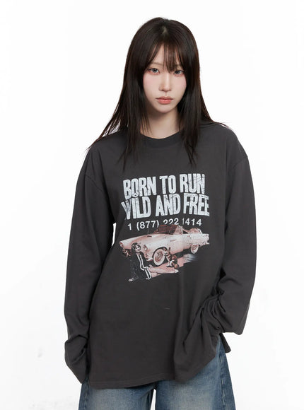 oversized-vintage-print-long-sleeve-tee-co520 / Dark gray