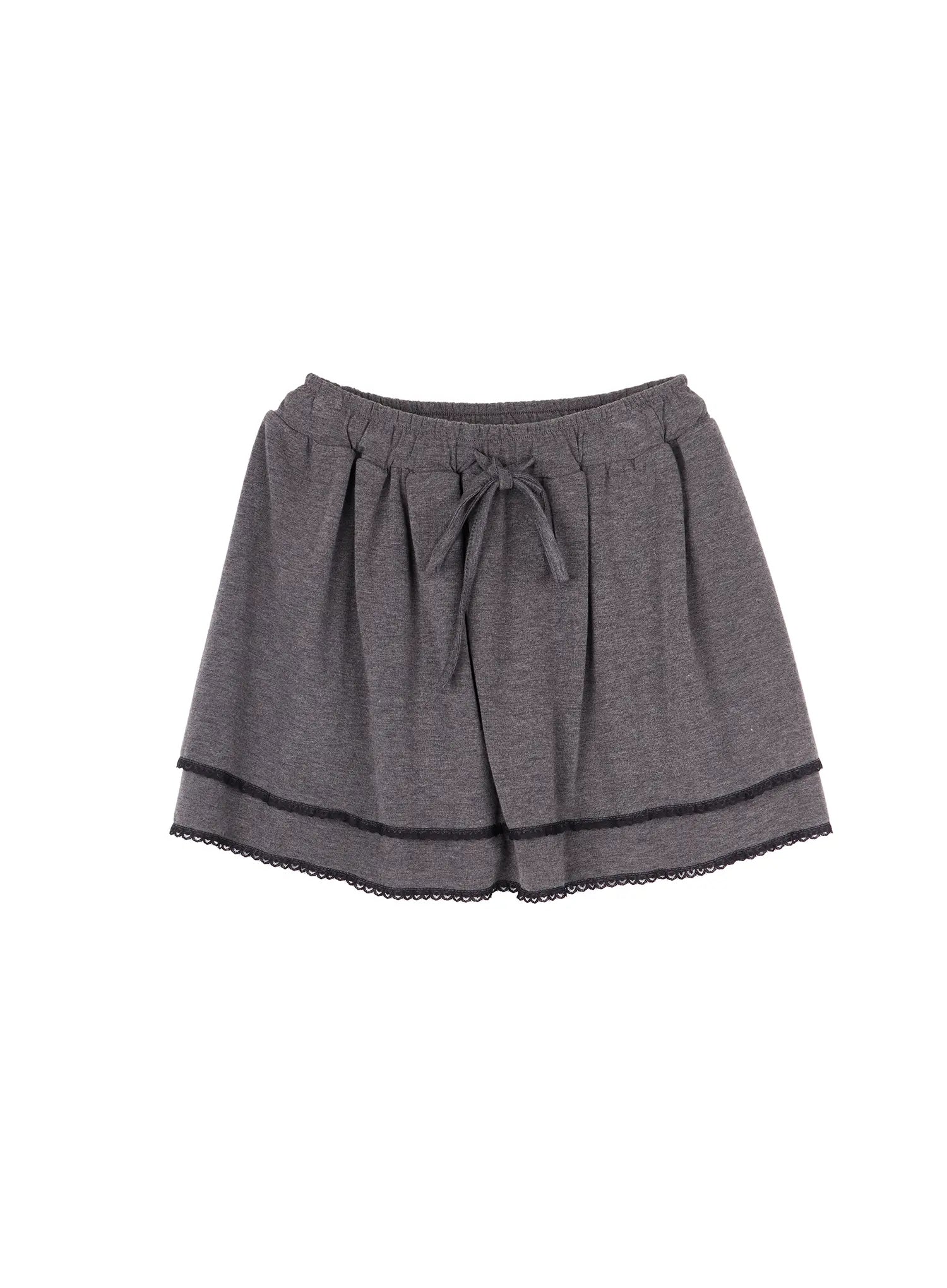 lace-trim-layered-mini-skirt-cy519 / Dark gray