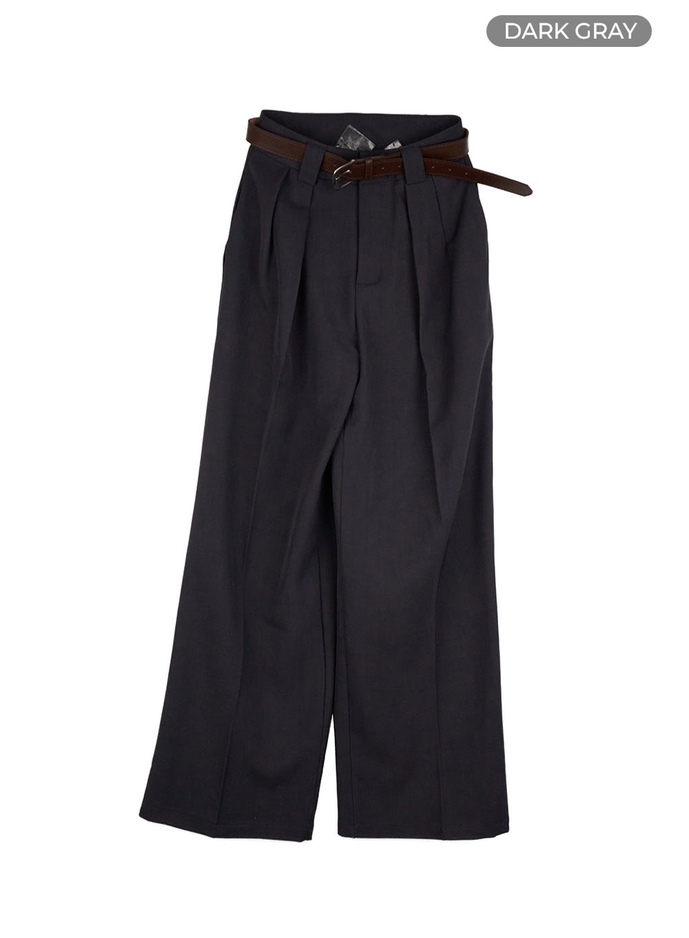 pintuck-belted-wide-leg-tailored-pants-ou411 / Dark gray