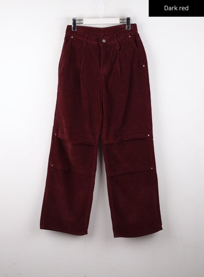 corduroy-middle-waist-pocket-straight-leg-trousers-cd322 / Dark red
