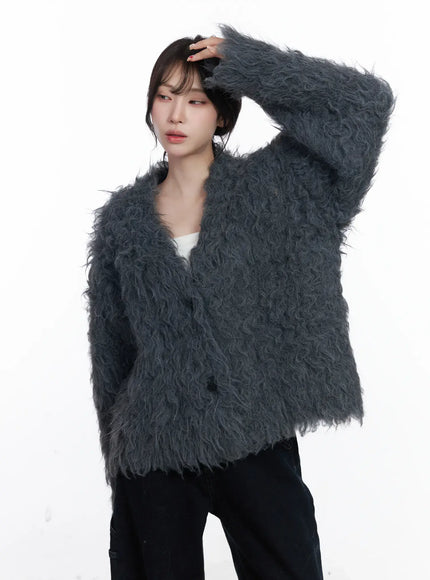 oversized-fuzzy-wool-cardigan-cj526 / Dark gray