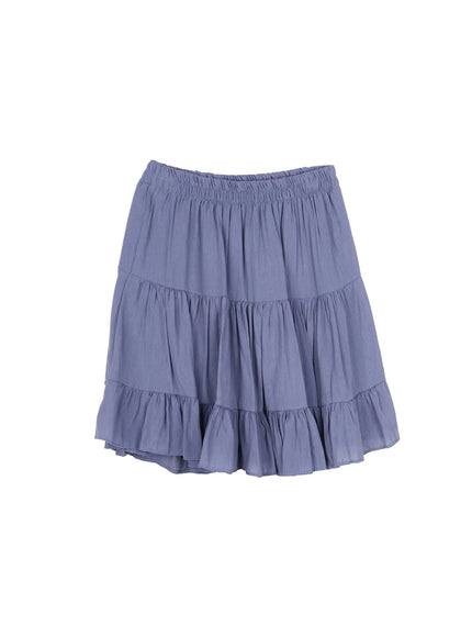elastic-waist-tiered-midi-skirt-cy522 / Dusty blue